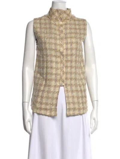 Pre-owned Buru Plaid Print Mock Neck Top In Neutrals