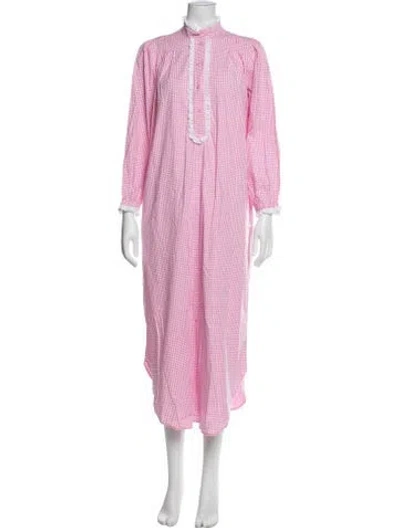 Pre-owned Buru Plaid Print Ruffle Embellishment Nightgown In Pink