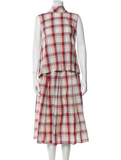 Pre-owned Buru Plaid Print Skirt Set In White