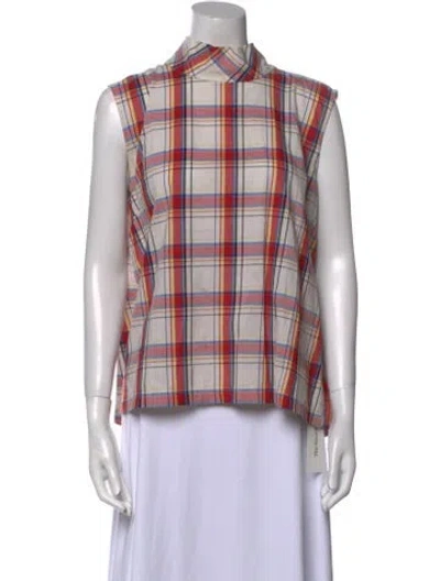 Pre-owned Buru Plaid Print Sleeveless Button-up Top In Multi