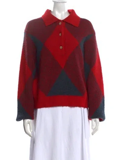 Pre-owned Buru Plaid Print Sweater In Red