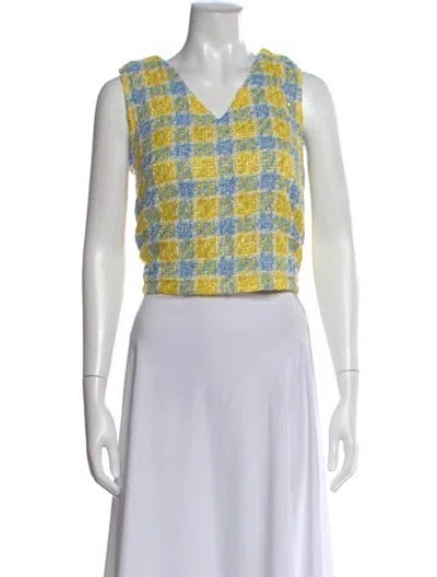 Pre-owned Buru Plaid Print V-neck Crop Top In Multi