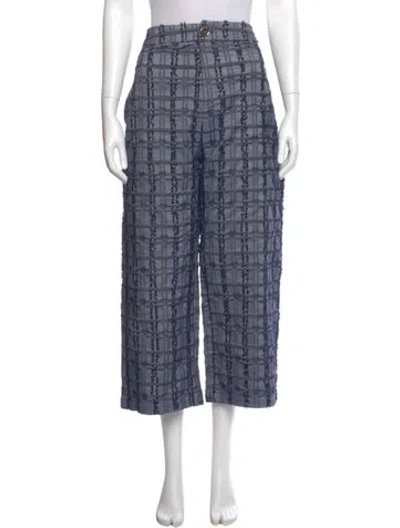 Pre-owned Buru Plaid Print Wide Leg Pants In Blue