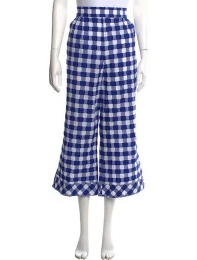 Pre-owned Buru Plaid Print Wide Leg Pants In Blue