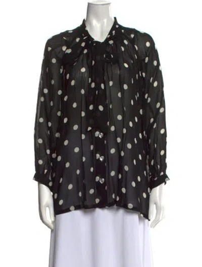 Pre-owned Buru Polka Dot Print Tie Neck Blouse In Black