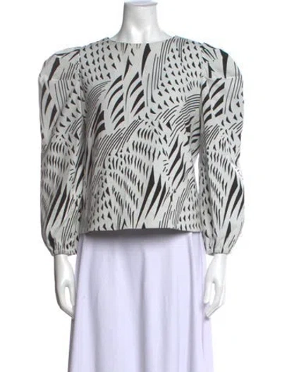 Pre-owned Buru Printed Bateau Neckline Blouse In White