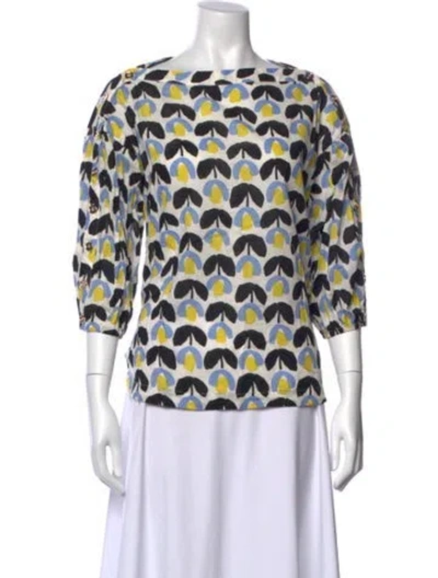 Pre-owned Buru Printed Bateau Neckline Top In Multi