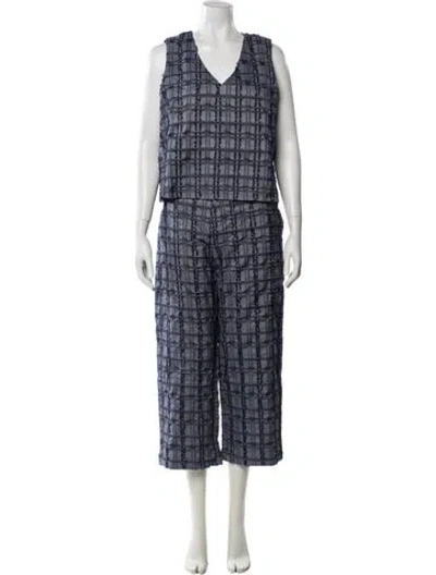 Pre-owned Buru Printed Fringe Trim Accent Pant Set In Blue