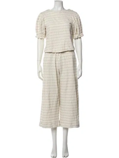 Pre-owned Buru Printed Keyhole Accent Pant Set In Neutral