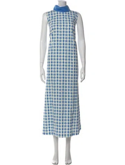 Pre-owned Buru Printed Long Dress In Blue