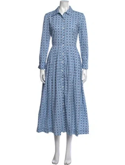 Pre-owned Buru Printed Long Dress In Blue