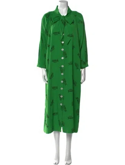 Pre-owned Buru Printed Long Dress In Green