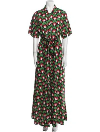 Pre-owned Buru Printed Long Dress In Green