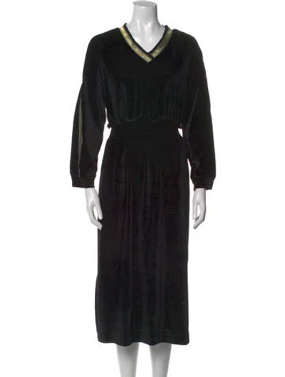 Pre-owned Buru Printed Midi Length Dress In Black