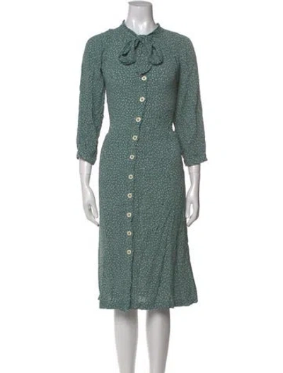 Pre-owned Buru Printed Midi Length Dress In Green