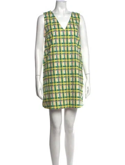 Pre-owned Buru Printed Mini Dress In Green