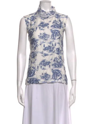 Pre-owned Buru Printed Mock Neck Top In White