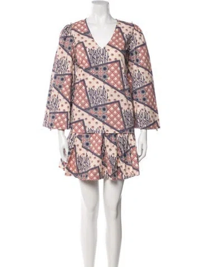 Pre-owned Buru Printed Pleated Accents Skirt Set In Multi