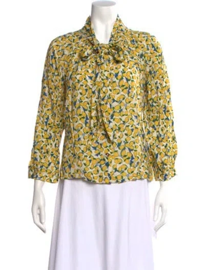 Pre-owned Buru Printed Tie Neck Polo W/ Tags In Yellow