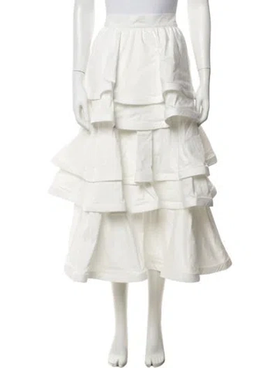 Pre-owned Buru Ruffle Embellishment Long Skirt In White