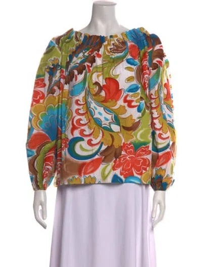Pre-owned Buru Silk Floral Print Top In Orange