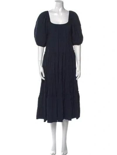 Pre-owned Buru Square Neckline Midi Length Dress In Blue
