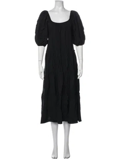 Pre-owned Buru Square Neckline Midi Length Dress W/ Tags In Black