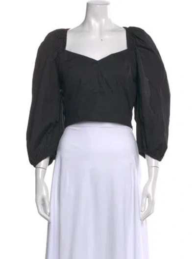 Pre-owned Buru Square Neckline Three-quarter Sleeve Crop Top In Gray