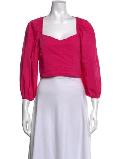 Pre-owned Buru Square Neckline Three-quarter Sleeve Crop Top In Pink