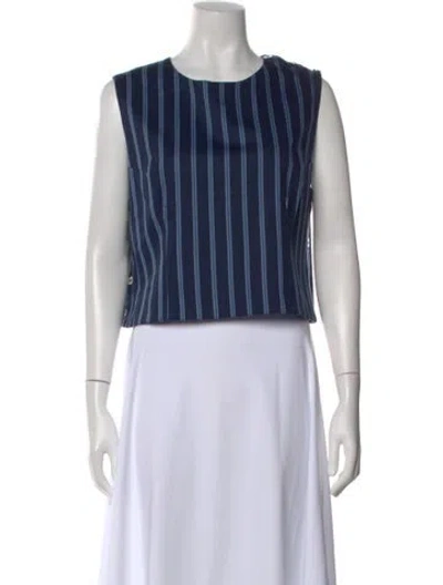 Pre-owned Buru Striped Crew Neck Crop Top In Blue