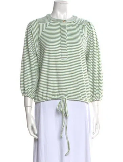 Pre-owned Buru Striped Crew Neck Crop Top In Green