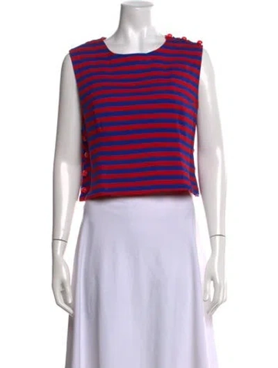 Pre-owned Buru Striped Crew Neck Crop Top In Red