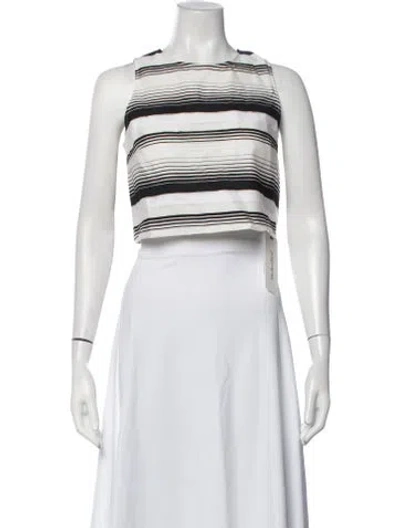 Pre-owned Buru Striped Crew Neck Crop Top In White
