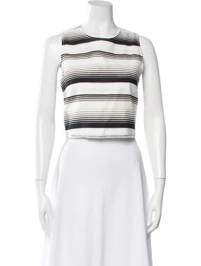 Pre-owned Buru Striped Crew Neck Crop Top In White