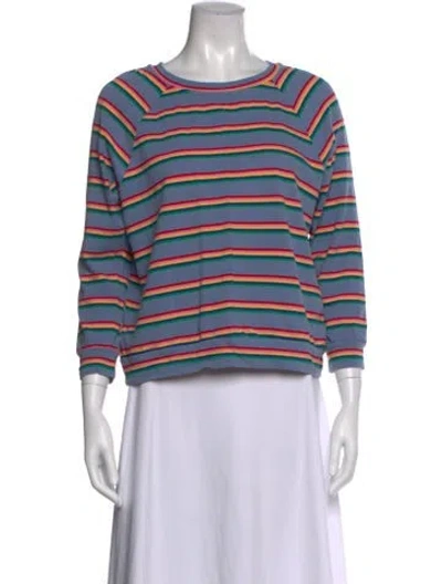 Pre-owned Buru Striped Crew Neck Top In Blue