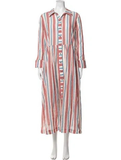 Pre-owned Buru Striped Long Dress In Red