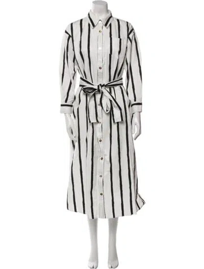 Pre-owned Buru Striped Long Dress In White