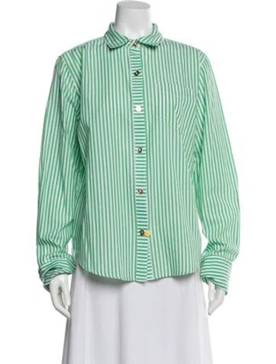 Pre-owned Buru Striped Long Sleeve Button-up Top W/ Tags In Green