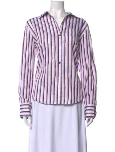 Pre-owned Buru Striped Long Sleeve Button-up Top In White