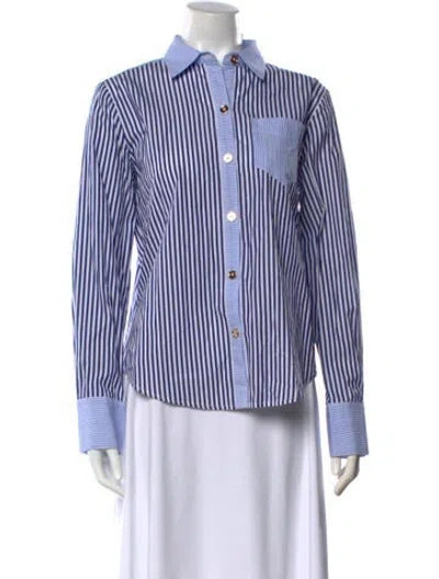 Pre-owned Buru Striped Long Sleeve Button-up Top In White