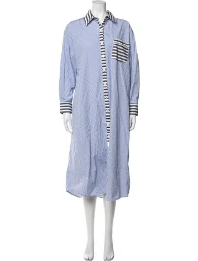 Pre-owned Buru Striped Midi Length Dress In Blue