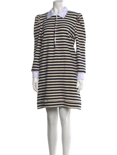 Pre-owned Buru Striped Midi Length Dress In Blue