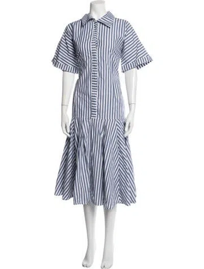 Pre-owned Buru Striped Midi Length Dress In Blue/white