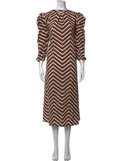Pre-owned Buru Striped Midi Length Dress In Brown