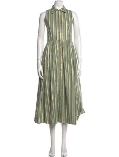 Pre-owned Buru Striped Midi Length Dress In Green