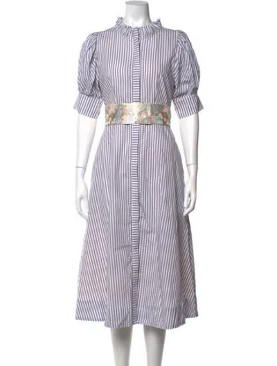 Pre-owned Buru Striped Midi Length Dress In Grey