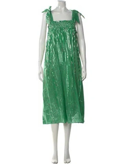 Pre-owned Buru Striped Midi Length Dress W/ Tags In Green