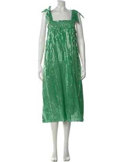 Pre-owned Buru Striped Midi Length Dress W/ Tags In Green