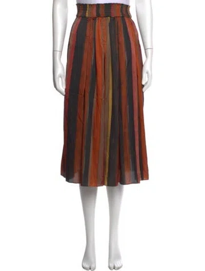 Pre-owned Buru Striped Midi Length Skirt In Brown