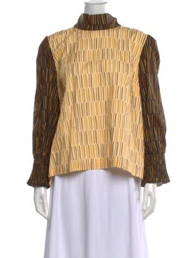 Pre-owned Buru Striped Mock Neck Blouse In Yellow